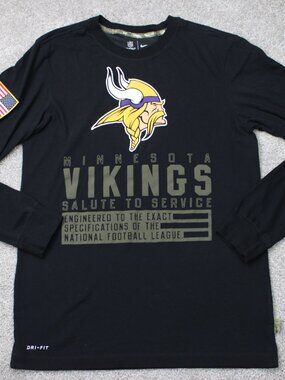 Nike Minnesota Vikings Shirt Mens Small Black NFL Salute to Service Dri-Fit L/S